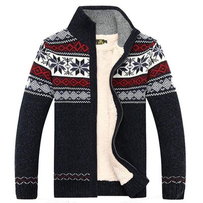 Kedera Fashion Winter Cotton Knitted Cardigan Men's Casual Thick Warm Sweater (Large, Blue)