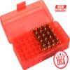 MTM P50-9M-29 Ammo Box 50 Round Flip-Top | Fits 380 ACP & 9MM Cal | Made of Polypropylene | Stackable, Snap Lock Latch | USA Made | Clear Red view 2
