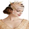BABEYOND Art Deco 1920's Flapper Great Gatsby Inspired Leaf Medallion Pearl Headband Black Feather view 1