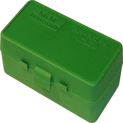 MTM 50 Round Flip-Top Ammo Box 41/44 Cal, 5.52"L x 3.24"W x 1.98"H , (Clear Green)