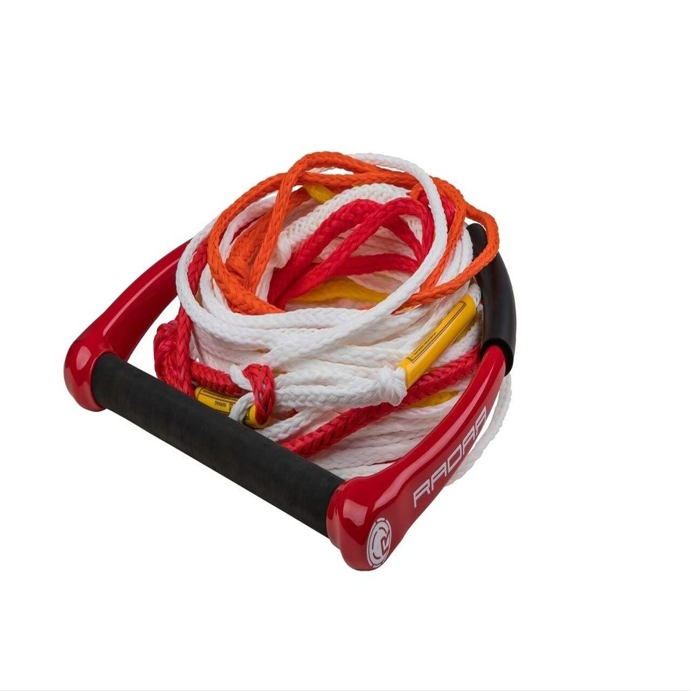 Radar Sure Grip Waterski Rope, 13 in. Handle w/5 Section, Red/White