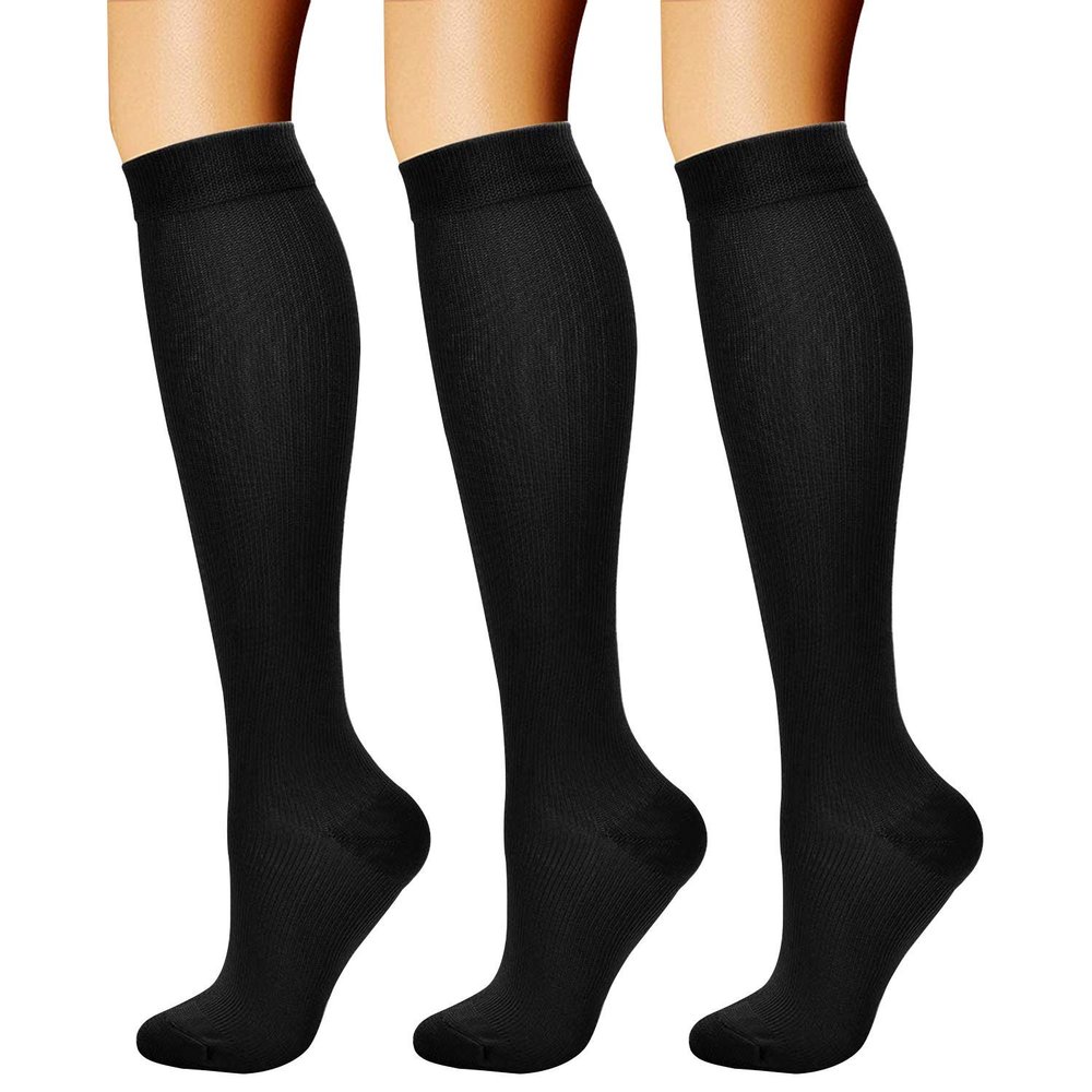 CHARMKING Compression Socks for Women & Men Circulation (3 Pairs) 15-20 mmHg is Best Athletic for Running, Flight Travel, Support, Cycling, Pregnant - Boost Performance, Durability (S/M,Black)