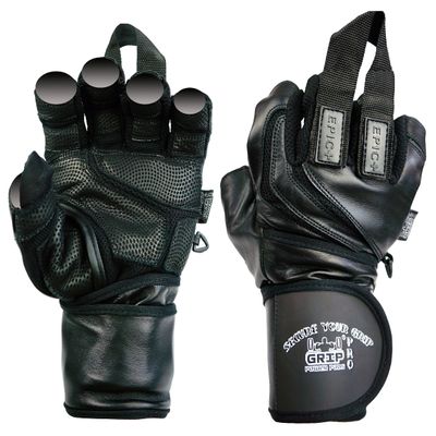 Epic Leather Gym Gloves with Built in 2" Wide Wrist Wraps Best Grip & Design for Weightlifting Power Lifting Bodybuilding & Strength Training Workout Exercises (Black, Medium 7 5/8" - 8")