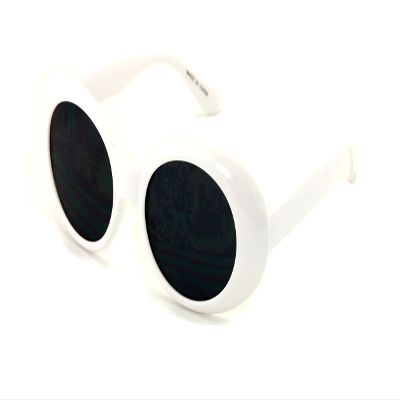 V.W.E. Vintage Sunglasses UV400 Bold Retro Oval Mod Thick Frame Sunglasses Clout Goggles with Round Lens (White, Black)