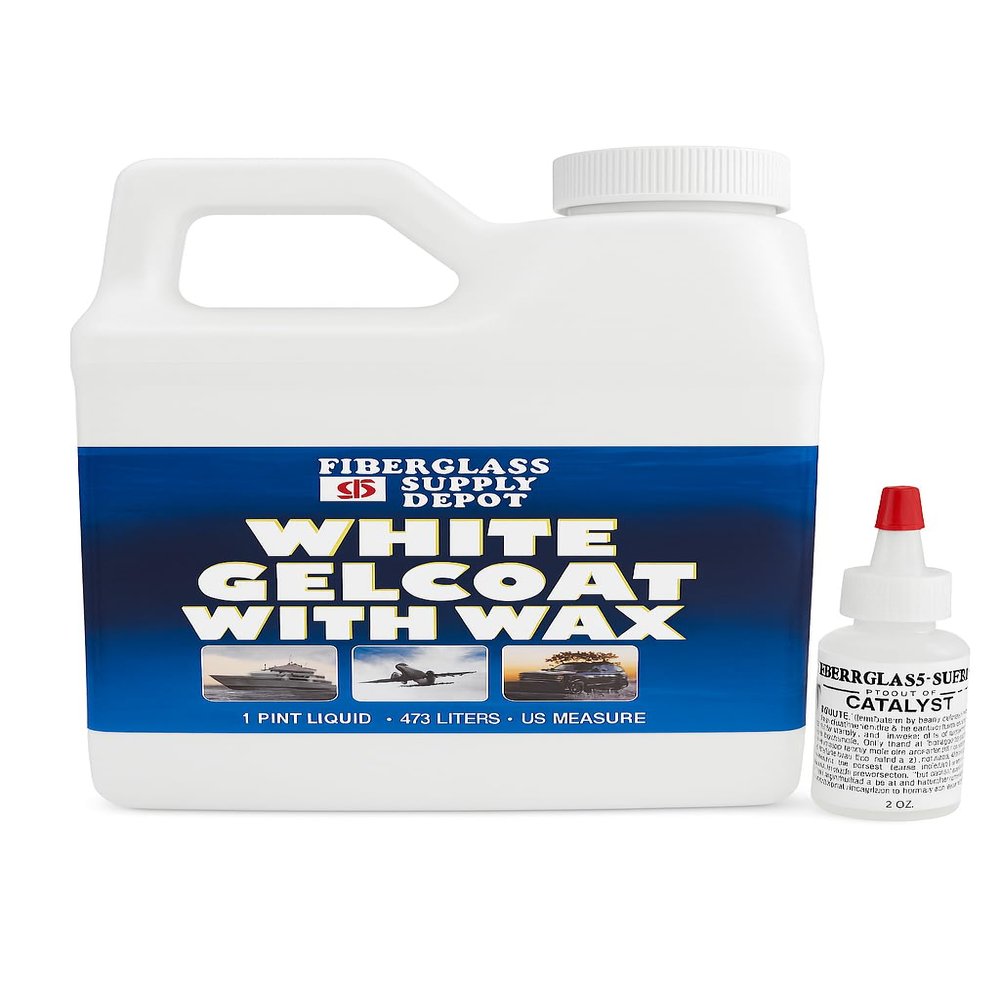 Fiberglass Supply Depot White Gelcoat with Wax - Pint with 15cc Hardener (MEKP)
