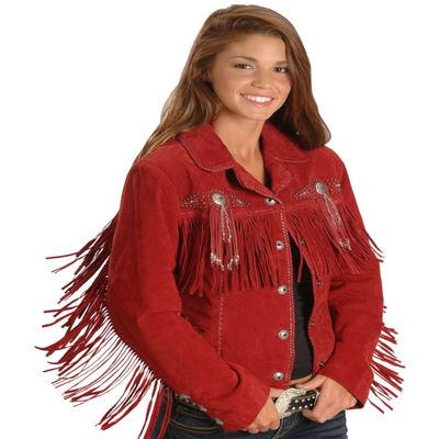 Scully Women's Fringed Suede Leather Jacket Red Medium