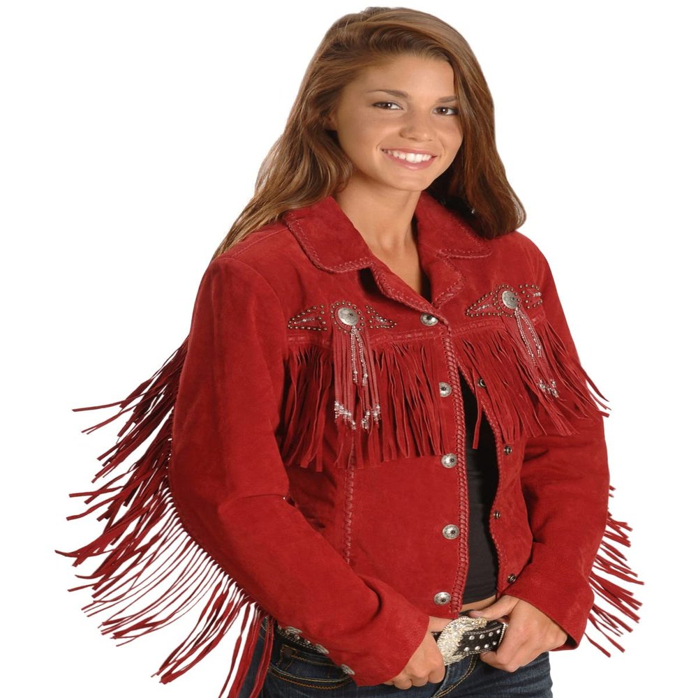 Scully Women's Fringed Suede Leather Jacket Red Medium