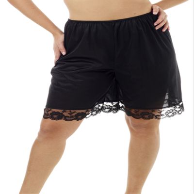 Underworks Pettipants Nylon Culotte Slip Bloomers Split Skirt 9-inch Inseam Large-Black