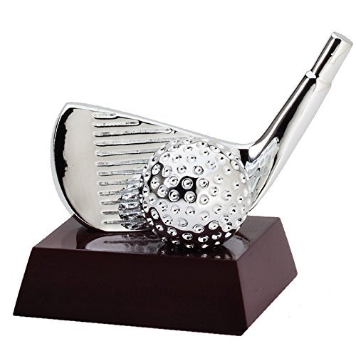 Customizable 4 Inch Electroplated Bright Silver Golf Iron and Ball, Includes Personalization
