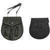 SZCO Medieval Sporran 8 Inch - Black Embossed Celtic Knot Leather Pouch with Tassels - Scottish Kilt Sporran with Chain Belt for Men - Medieval Bag for Costume & Renaissance Accessories view 1