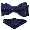 HISDERN Men's Bee Pattern Self Bow Tie And Pocket Square Set Wedding Party Accessories,Navy Blue & Yellow,One Size view 1
