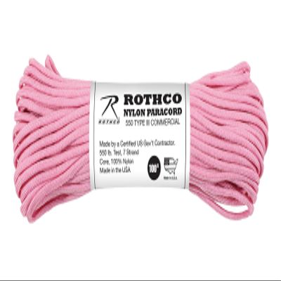 Rothco Nylon Paracord Type III 550 LB - High Tensile Strength Outdoor Utility Rope, Rose Pink, 100 Inches