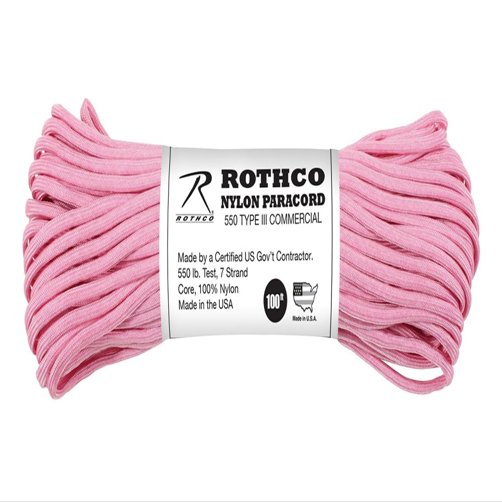 Rothco Nylon Paracord Type III 550 LB - High Tensile Strength Outdoor Utility Rope, Rose Pink, 100 Inches