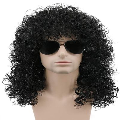 karlery 70s 80s Mens Long Curly Black Wig Afro Punk Rocker Halloween Party Costume Wig