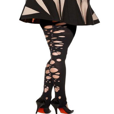 SAMFE Spandex Ripped Opaque Stirrup Leggings, Black-OS