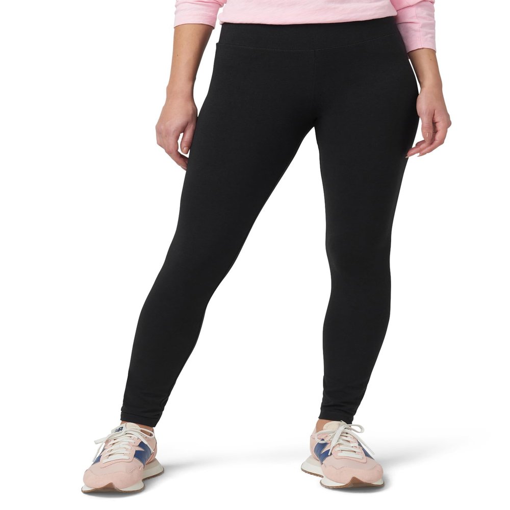 HUE Women's Ultra Soft Cotton Leggings with Wide Waistband, Full and Capri Length, Black, Large