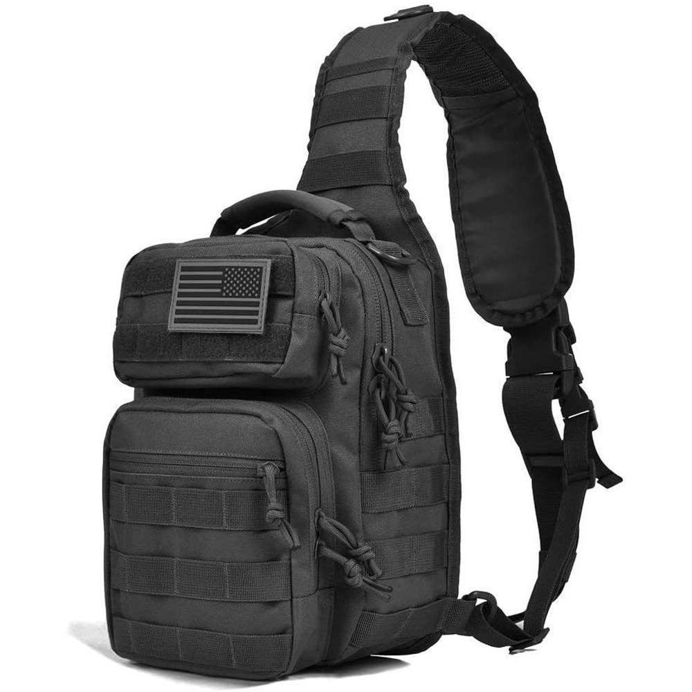 REEBOW GEAR Tactical Sling Pack for Men Military Single Shoulder Backpack Outdoor EDC Range Bag (Style 01-Black)