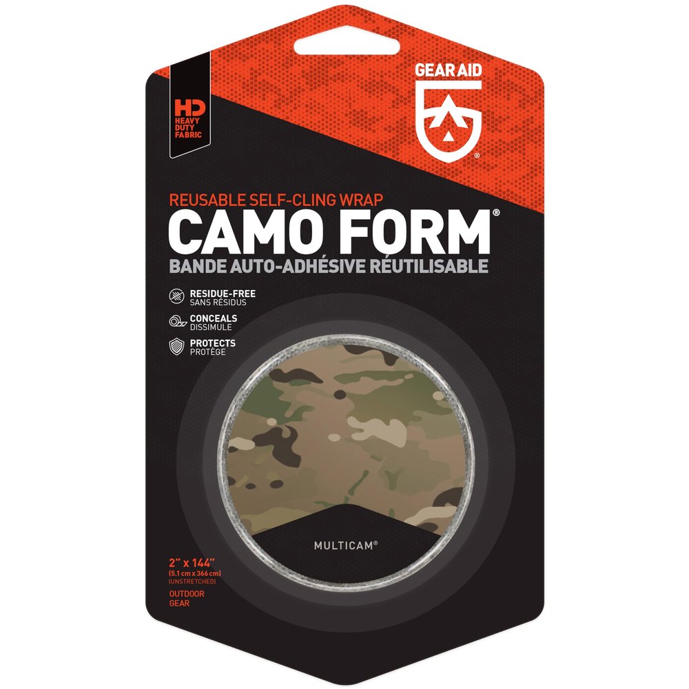 GEAR AID Camo Form Self-Cling and Reusable Fabric Camouflage Wrap, Adds Grip and Shield Hands from Hot or Cold Surfaces to Protect You and Your Equipment, Multicam, 2 x 144 Roll, 1 Pack