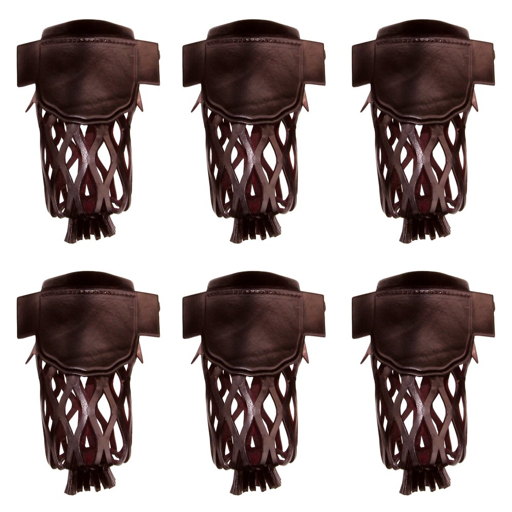 Set of 6 Leather Pool Table Billiard Pockets, Cherry