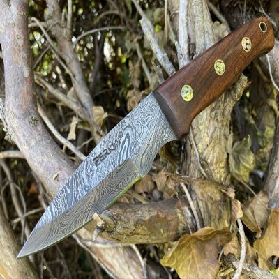 Perkin Damascus Hunting Knife with Sharpener and Sheath Beautiful Bushcraft Knife