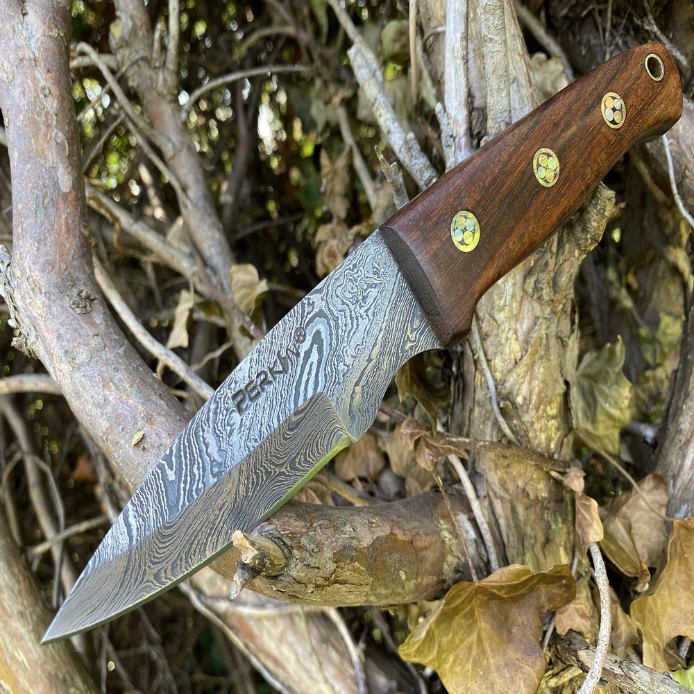 Perkin Damascus Hunting Knife with Sharpener and Sheath Beautiful Bushcraft Knife