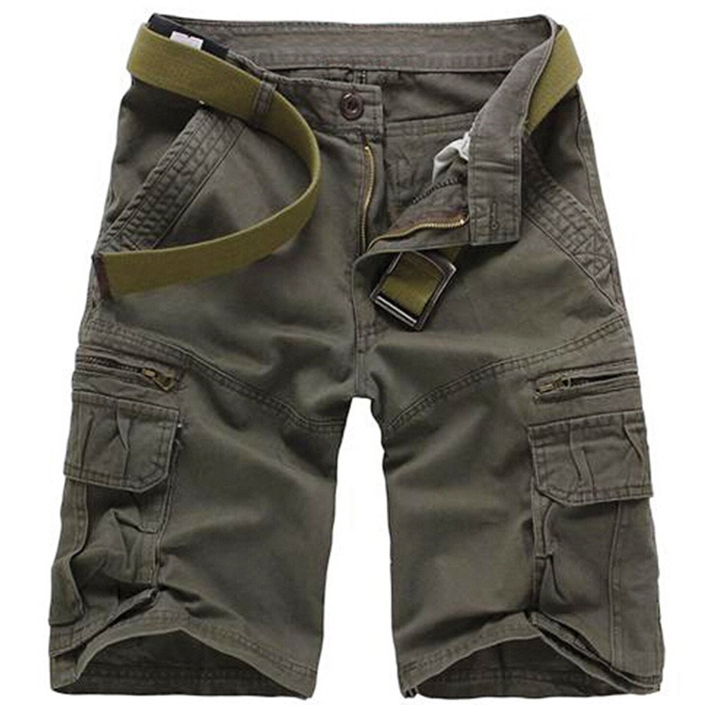 Crazy Men's Casual Outdoor Relaxed Cotton Army Cargo Shorts Pants-grey-26