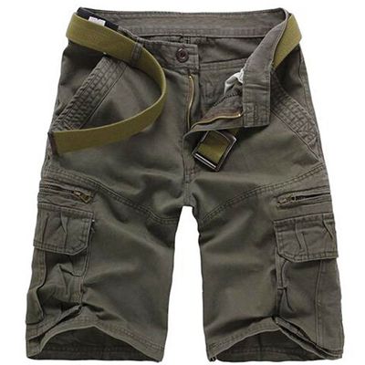 Crazy Men's Casual Outdoor Relaxed Cotton Army Cargo Shorts Pants-grey-28