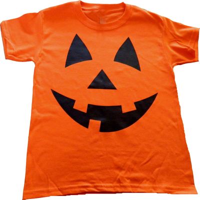 Custom Kingdom Adult Mens/Womens Pumpkin Face Halloween T-Shirt (XL, Orange)