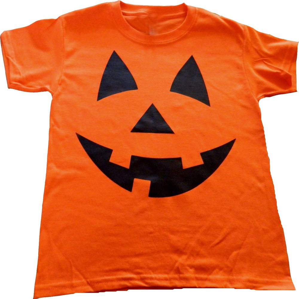 Custom Kingdom Adult Mens/Womens Pumpkin Face Halloween T-Shirt (XL, Orange)