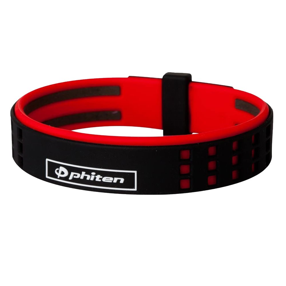 Phiten DUO Titanium Bracelet - Waterproof Sports Silicone Bracelet Wristband for Alternative Healing - Power Elastomer Zone with Micro Titanium Sphere - Black/Red, 7.5 Inch,RT0040C