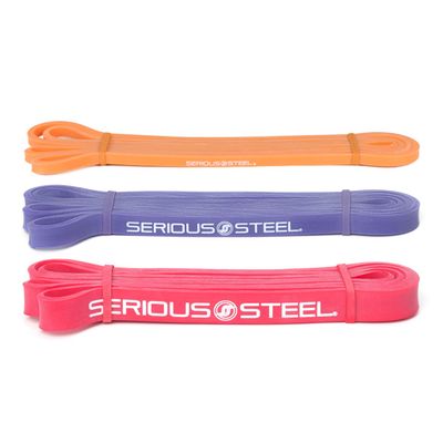 Serious Steel Fitness 41" Assisted Pull-up Band Sets, Stretching, Powerlifting, and Resistance Training (Orange, Purple, Red)