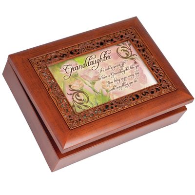 Cottage Garden Granddaughter Such a Gift Woodgrain Inlay Jewelry Music Box Plays Light Up My Life