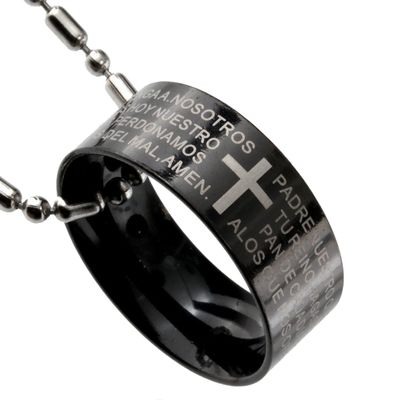 R.H. Jewelry Stainless Steel Pendant, the Lords Prayer Black Band Ring