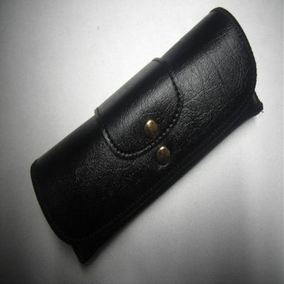 Calabria Double Snap Belt Loop Eyeglass Case PU Leather Brown Old School Vintage Eye Glasses Pouch Semi-Hard Sunglass Holder
