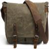 HuaChen Mens Messenger Bag, Vintage Genuine Leather Waxed Canvas Shoulder Bag for 14" Laptop,Rugged Briefcase Satchel Computer Case - M49 Army Green view 1