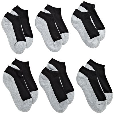 Jefferies Socks Little Boys' Seamless Sport Low Cut Half Cushion 6 Pack Socks, Black/Grey, 6-7.5
