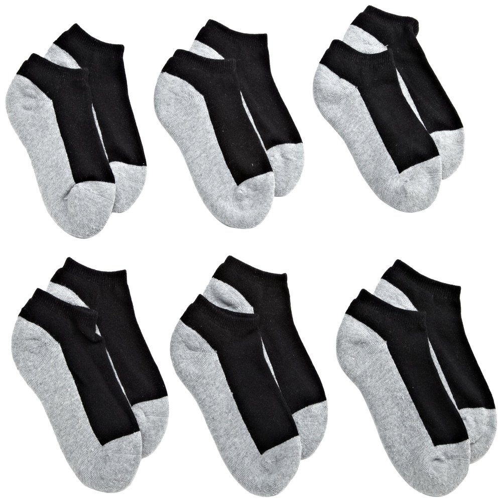 Jefferies Socks Little Boys' Seamless Sport Low Cut Half Cushion 6 Pack Socks, Black/Grey, 6-7.5