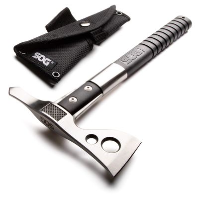 SOG FastHawk Polished Tomahawk - Tactical Axe with Sheath, Throwing Hatchet w/ Hammer Axe Edge for Competition Throwing, Camping, Hunting (F06PN-CP)