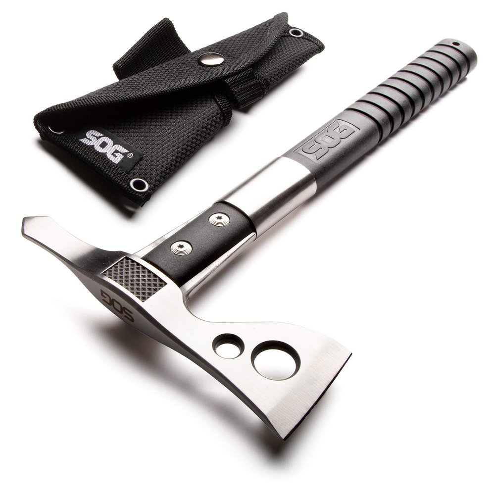 SOG FastHawk Polished Tomahawk - Tactical Axe with Sheath, Throwing Hatchet w/ Hammer Axe Edge for Competition Throwing, Camping, Hunting (F06PN-CP)