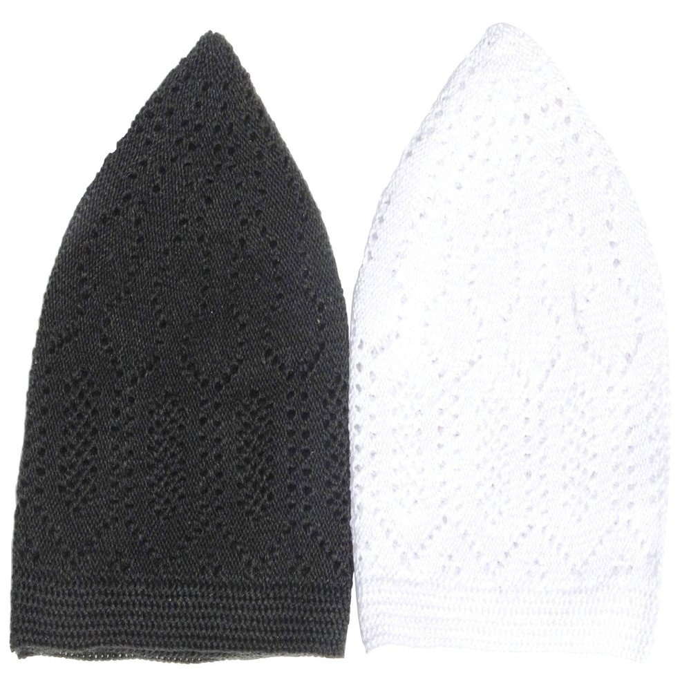 Set of Black & White Sm-Med Turkish Muslim Islamic Kufi Hat Takke Peci Skull Cap