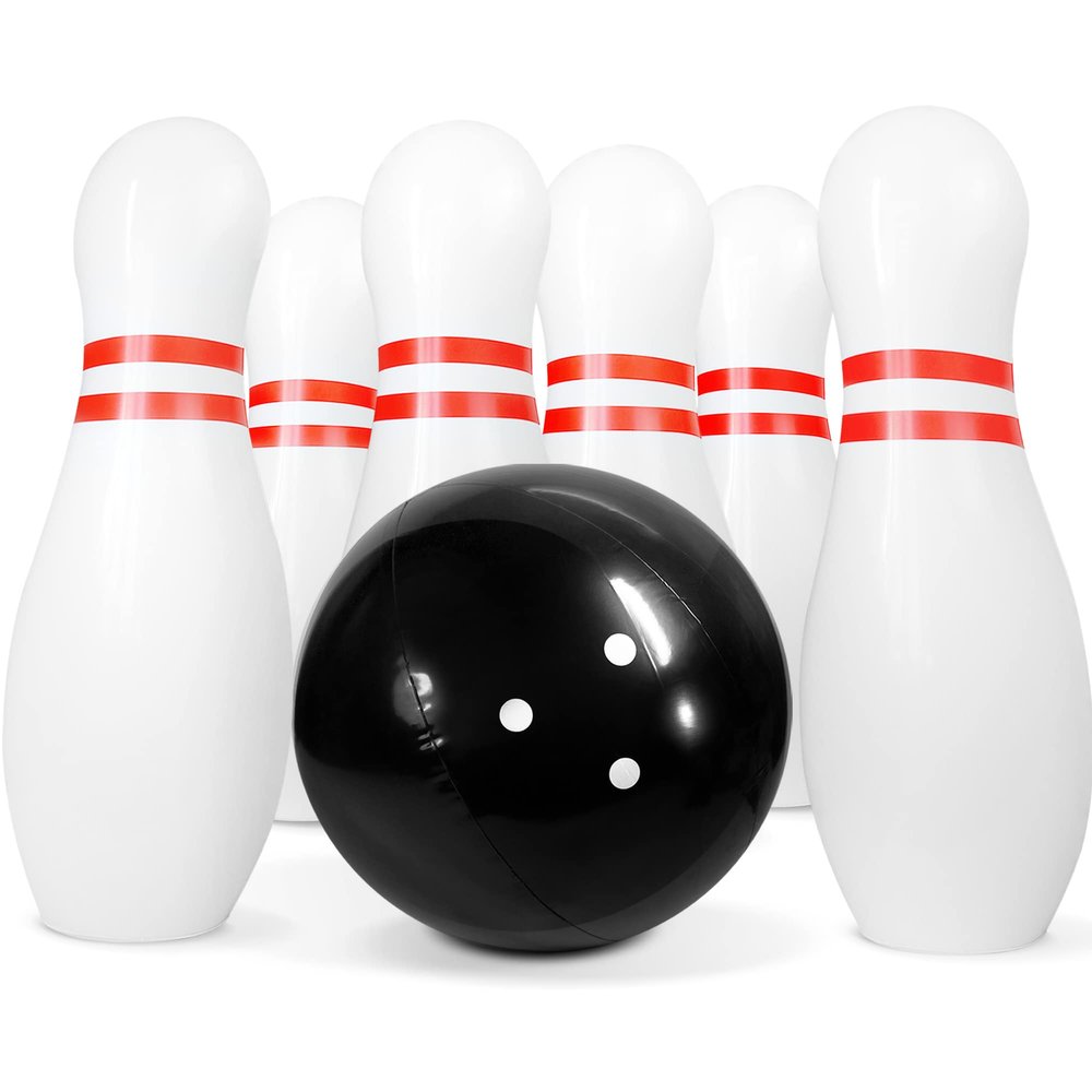 Novelty Place Inflatable Giant Bowling Game for Family - 14" Ball & 6 Oversized 22" Pins, Blow Up Yard Game Set for Backyard Camping Beach Indoor Playroom, Portable Easy Setup Party Activity