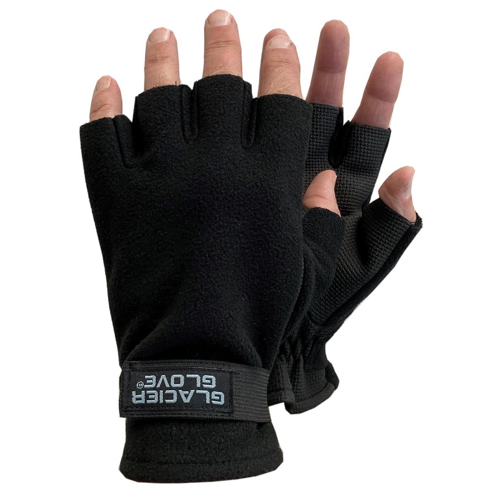 Glacier Glove Unisex Alaska River Fingerless Lightweight Breathable Non-Slip Grip Fishing Gloves with Elasticized Cuffs | for Outdoors, Fly Fishing, Paddling, Hiking, Black, Large
