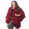 Fennco Styles Women's Ruffle Trim Knit Open Front Poncho Cape Shawl - Fall Wrap Jacket, Cozy and Stylish Layering Piece, Multiple Colors (Crimson Red) view 1
