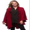 Fennco Styles Women's Ruffle Trim Knit Open Front Poncho Cape Shawl - Fall Wrap Jacket, Cozy and Stylish Layering Piece, Multiple Colors (Crimson Red) view 2