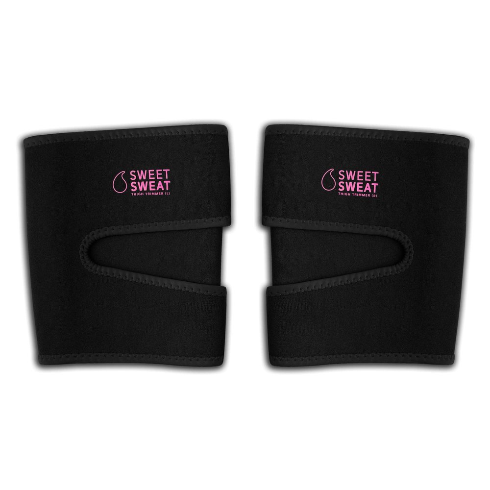 Sports Research Sweet Sweat Thigh Trimmers for Men & Women Increases Sweat & Activity to the Thighs during Exercise (Pink Logo, Medium)
