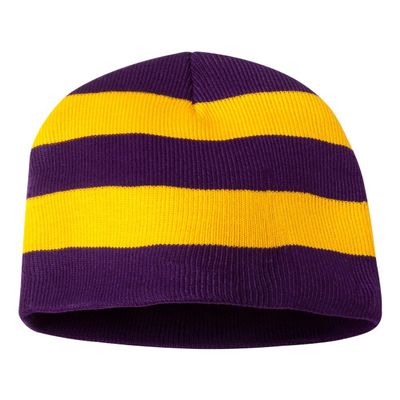 Sportsman SP01 Men's Rugby Striped Knit Beanie Purple/Gold One Size