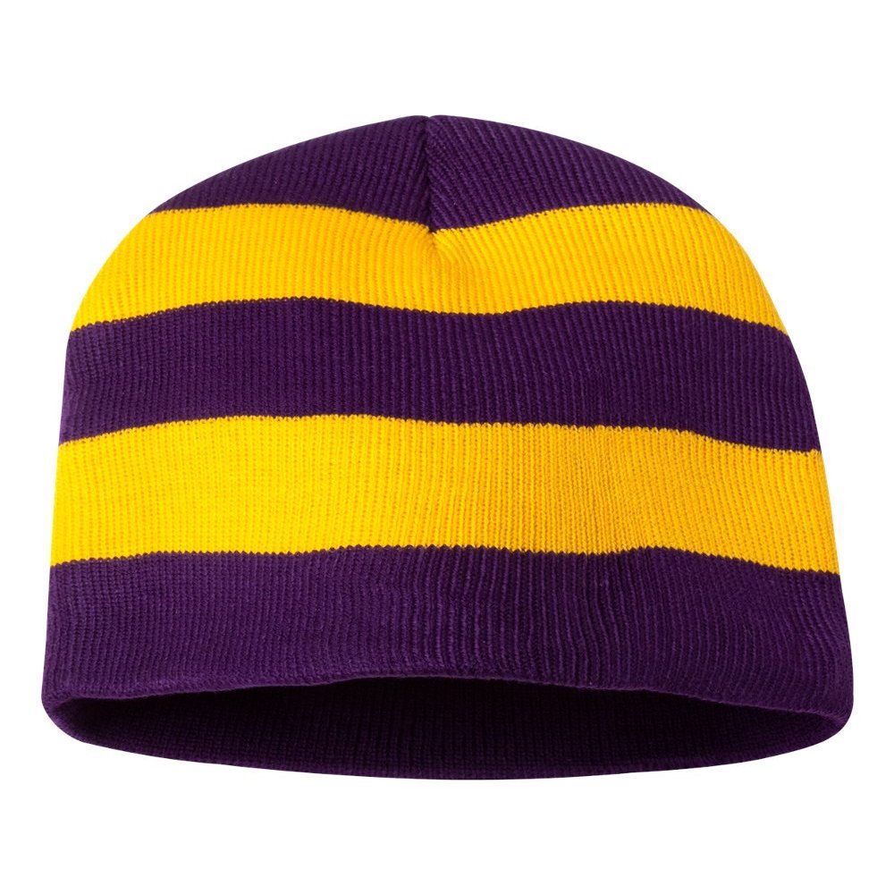 Sportsman SP01 Men's Rugby Striped Knit Beanie Purple/Gold One Size