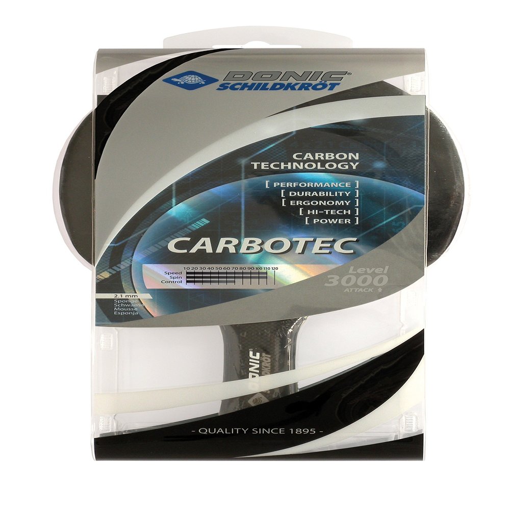 Donic-Schildkrt CarboTec 3000 Table Tennis Racket, 50% Carbon Fiber, Concave Handle, 2,1 mm Sponge, Energy Pad - ITTF, 758214