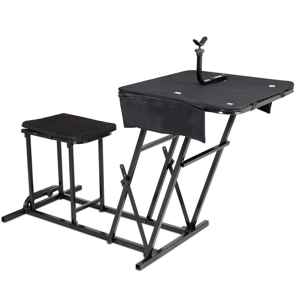 Goplus Foldable Shooting Table, Height Adjustable Shooting Bench with Adjustable Gun Rest, Ammo Pockets, Padded Seat, Portable Shooting Bench Rest for Rifles, Hunting, Outdoor
