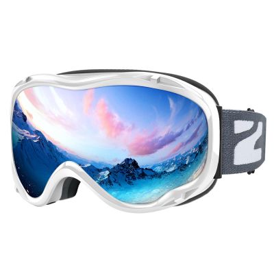 ZIONOR Lagopus Ski Snowboard Goggles UV Protection Anti fog Snow Goggles for Men Women Adult Youth VLT 8.6% White Frame Silver Lens